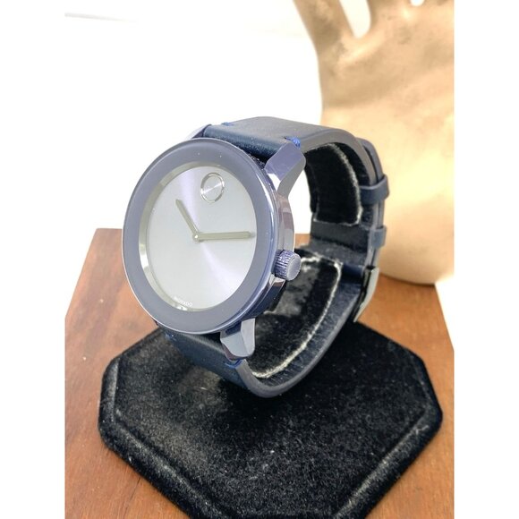 Movado Men's Watch 3600370 Bold Swiss Quartz Blue Dial 42mm Black Leather Band - Picture 2 of 14